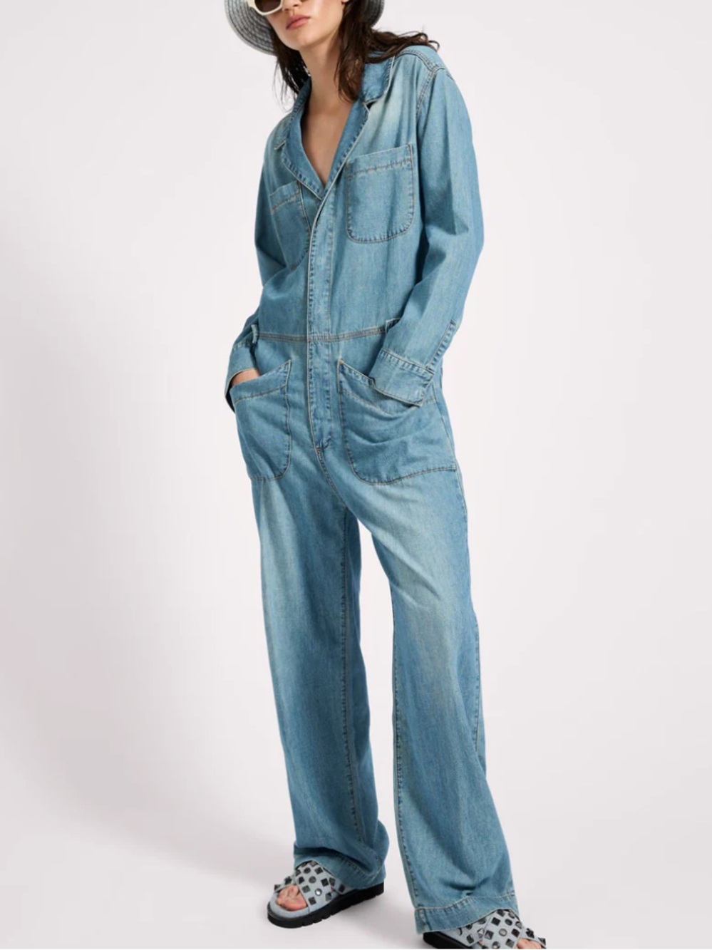 One Teaspoon Safari Oversized Boiler Denim Jumpsuit, Color: Used Blue
